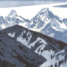 woodblock print of Mt. Daly by Curt Carpenter